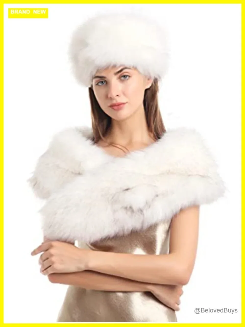 Faux Fur Collar Scarf & Headband Winter Warm 2pc Set